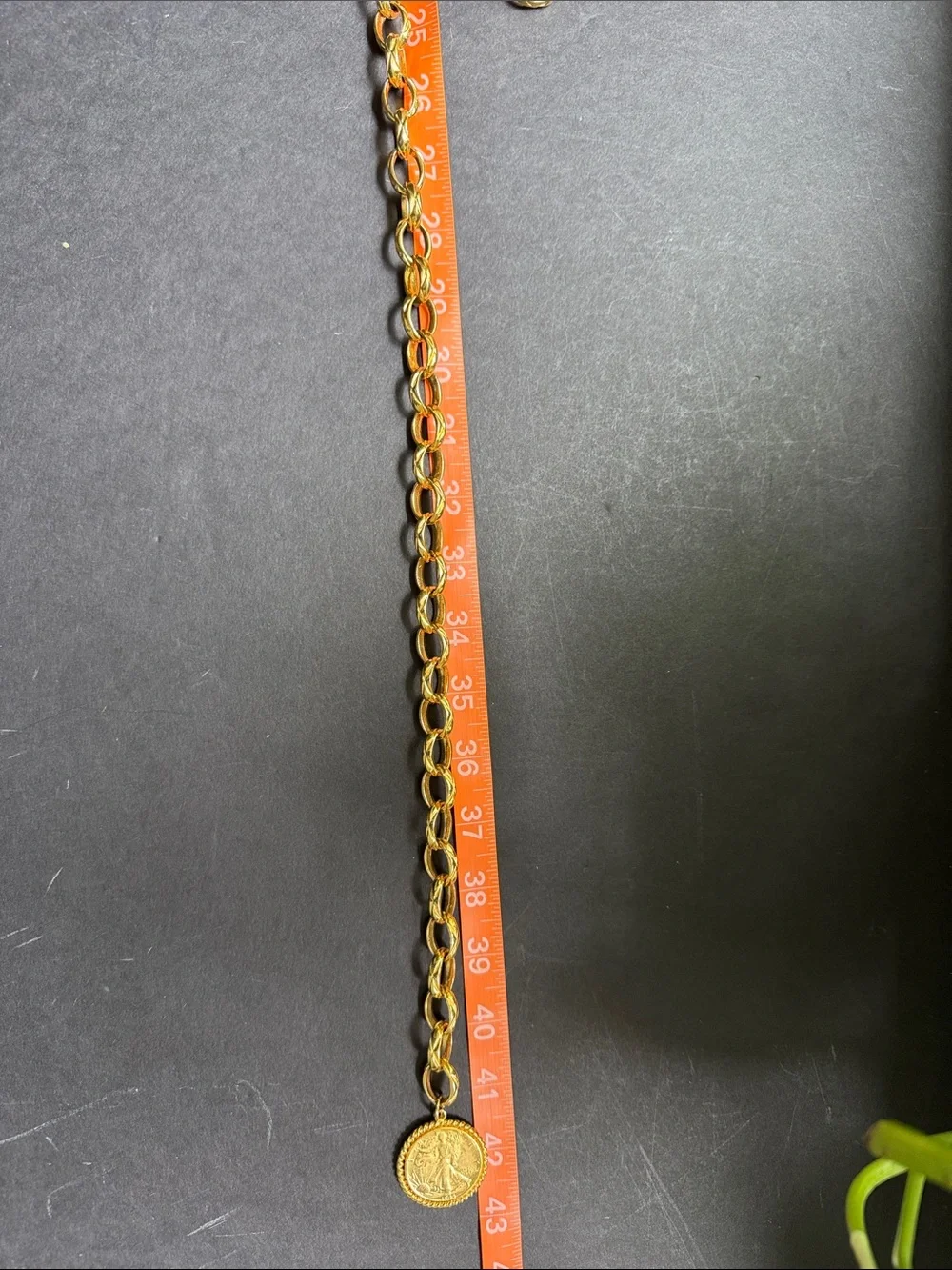 Vintage Gold Chain Link Belt with Gold Coin